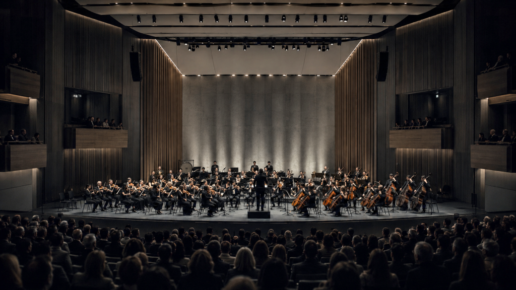 Orchester in einem Konzertsaal auf der Bühne